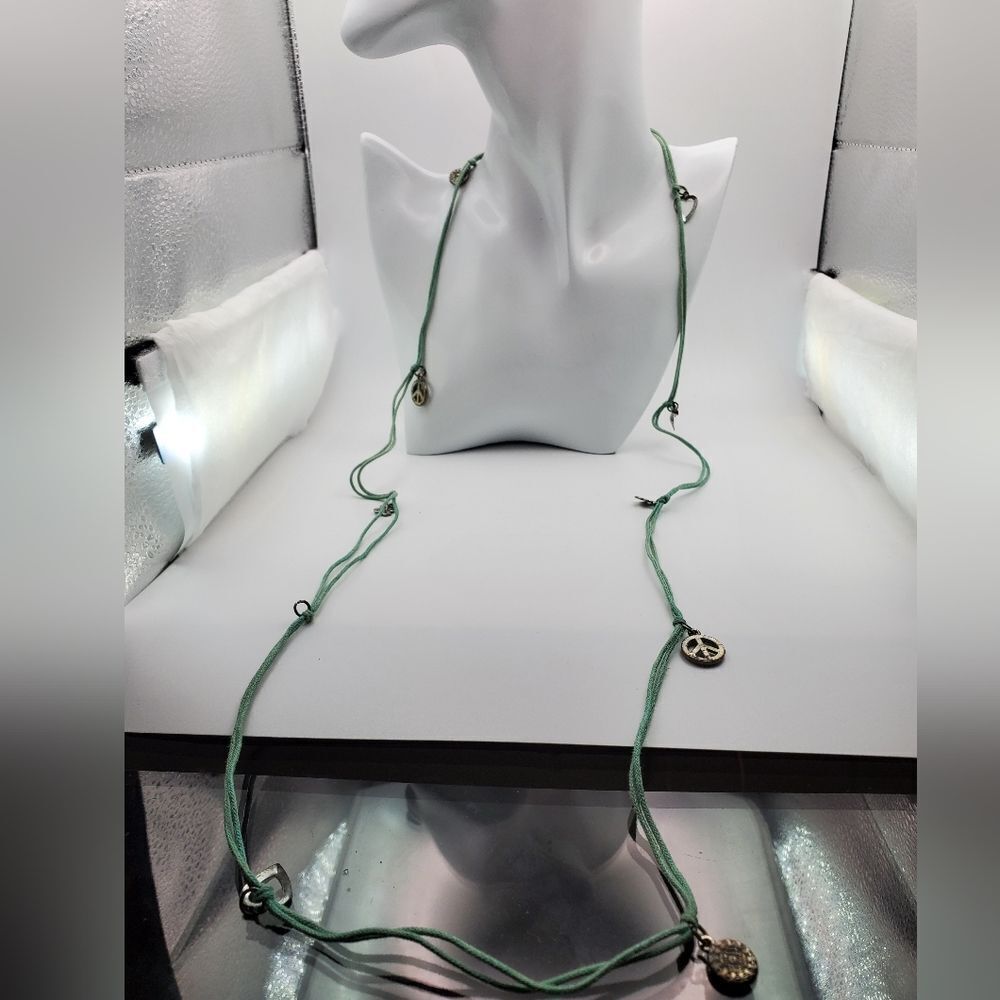 Rustic spring‎ green good luck chain necklace peace and love N0926